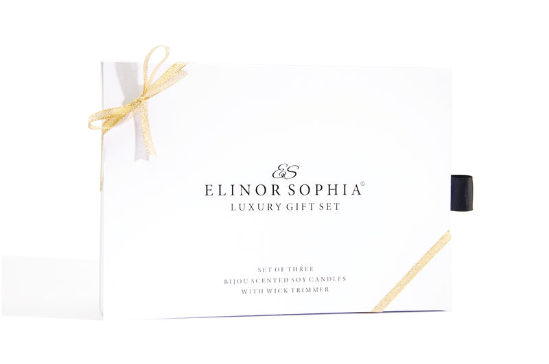 Elinor Sophia Luxury Gift Set | Set Of Three Bijou Scented Soy Candles & Candle Trimmer | Copyright Elinor Sophia 2021